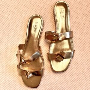 NWOT J. Crew Women's Knotted Bow Sandals Metallic Gold Flat Open Toe  Size 10
